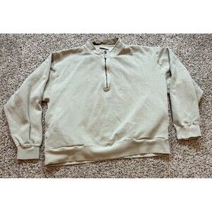 Orvis Three Forks Sweatshirt Mens XLarge Beige Cotton Mock Neck Quarter Zip